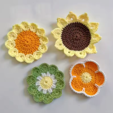 Momma's Knitted Flower Coasters 8-PACK
