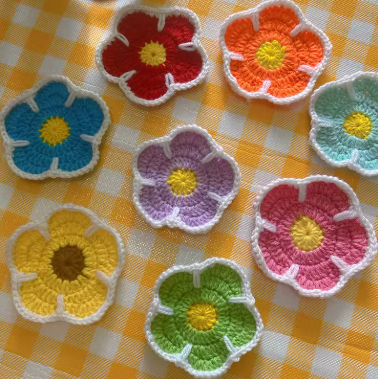 Momma's Knitted Flower Coasters 8-PACK
