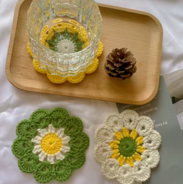 Momma's Knitted Flower Coasters 8-PACK